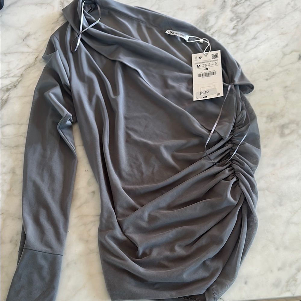 Elegant Gray One Shoulder Zara Top